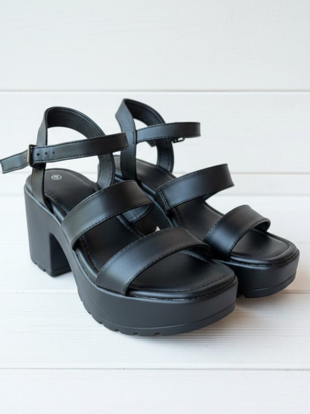Black Strap Sandals by Mysoft, NIB